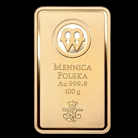 Sztabka 100g złota Mennica Polska - Front