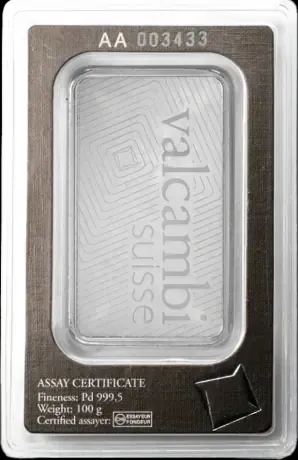 Sztabka 100g palladu Valcambi - Back