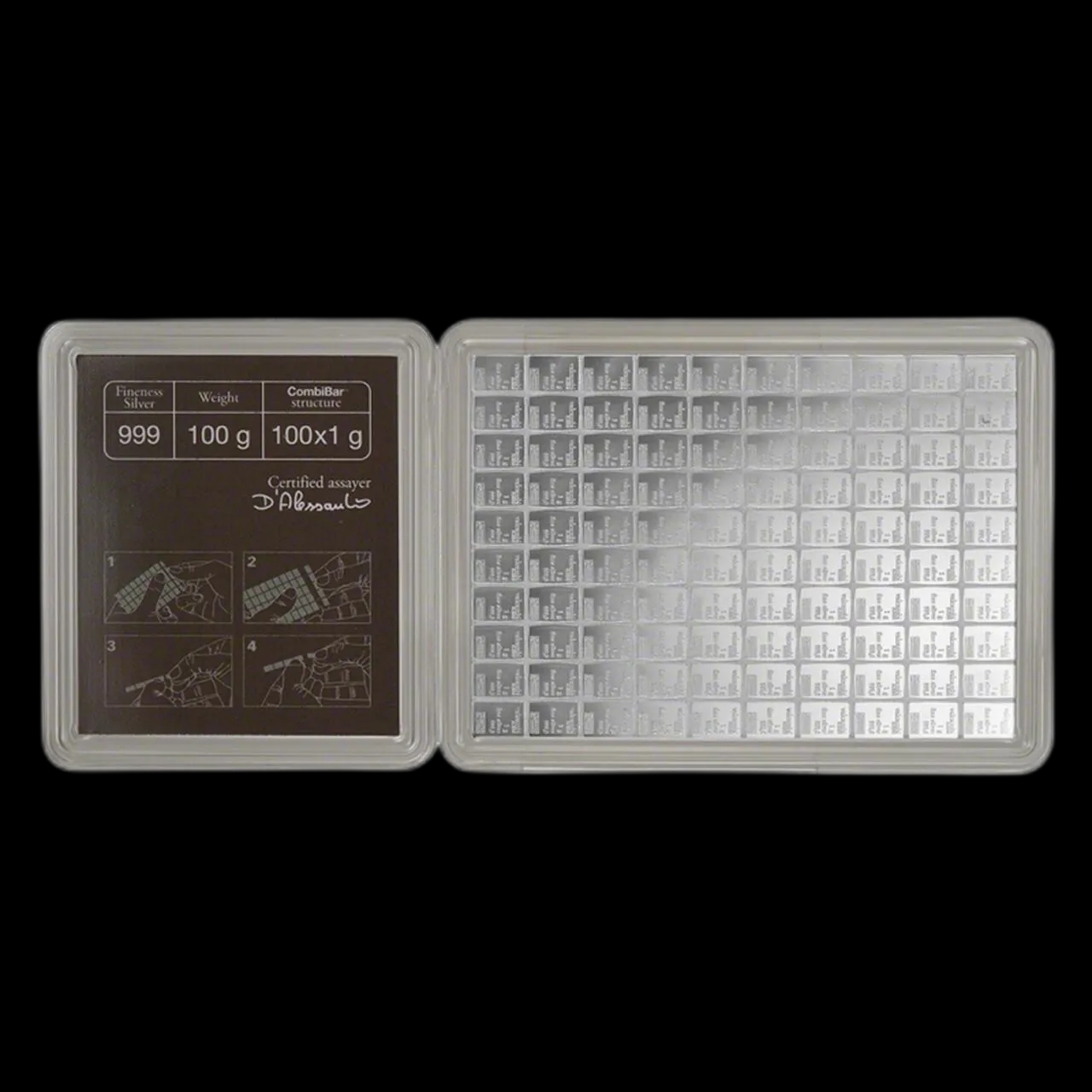 Sztabka Combibar 100x1g srebra Valcambi - Front