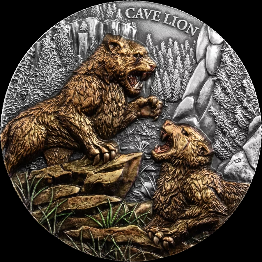 Megafauna Cave Lion 2 uncje srebra Ultra High Relief 2026 - Front