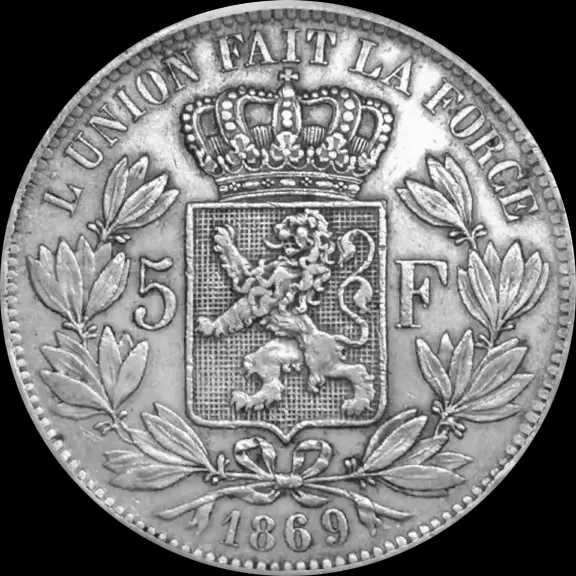 Srebrna Moneta 5 Franków Belgijskich Leopold II Losowe Lata - Back
