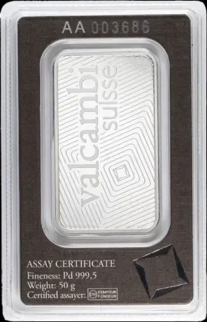 Sztabka 50g palladu Valcambi - Back