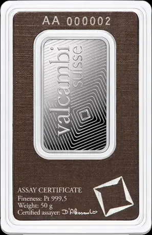 Sztabka 50g platyny Valcambi - Back