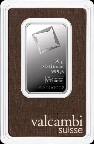 Sztabka 50g platyny Valcambi - Front