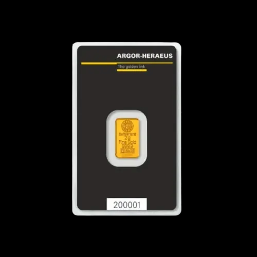 Sztabka 2g złota Argor-Heraeus - Front