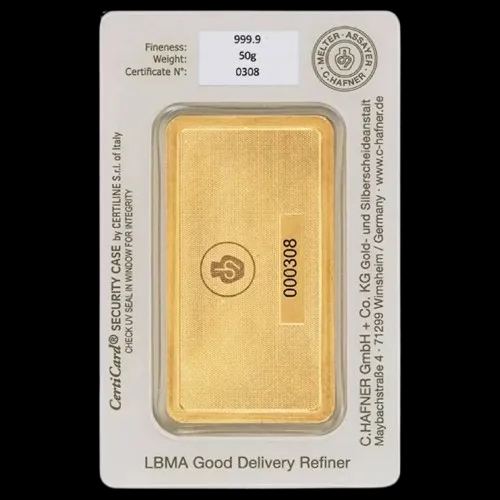 Sztabka 50g złota C.Hafner - Back