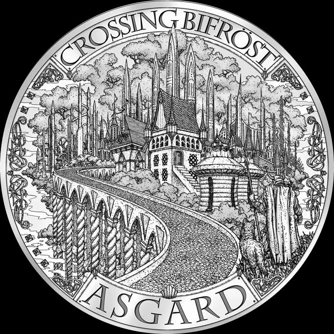 Mythical Cities Asgard 1 uncja Srebra - Front