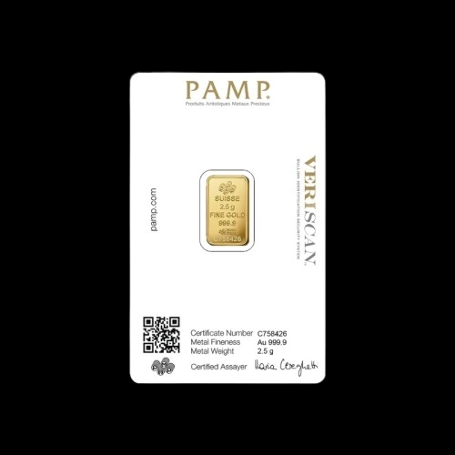 Sztabka 2,5g złota PAMP - Back