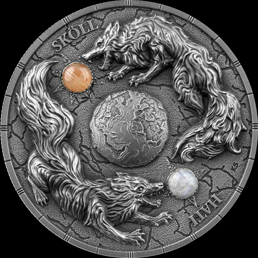 Ragnarok: Skoll & Hati 2 uncje Srebra Ultra High Relief 2024 - Front