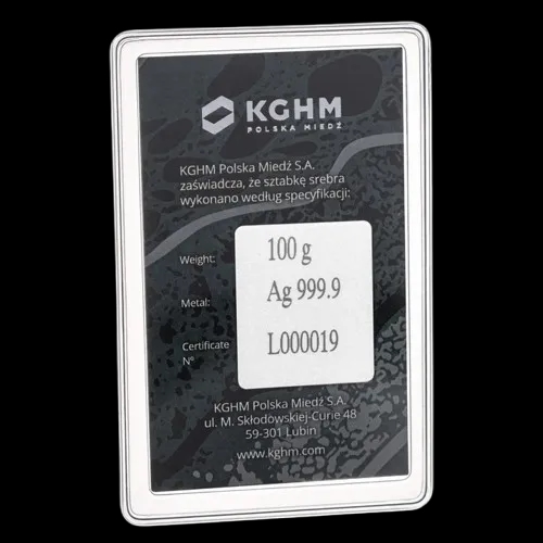 Sztabka 100g srebra KGHM - Back
