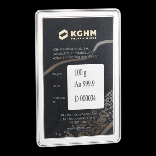 Sztabka 100g złota KGHM - Back