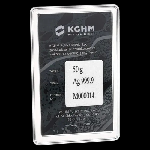 Sztabka 50g srebra KGHM - Back