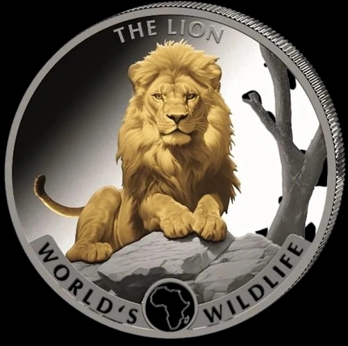 World‘s Wildlife - Lion pozłacany 1 uncja Srebra 2025 - Front