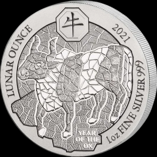 Rwanda Lunar Rok Wołu 1 uncja srebra 2021 - Front