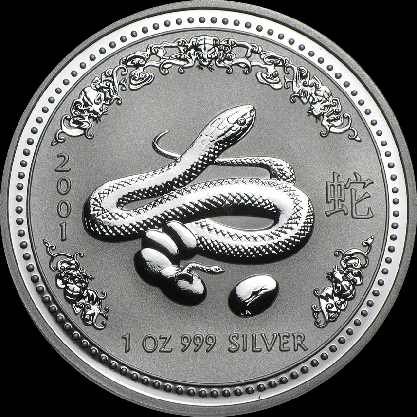 Lunar I Rok Węża 1 uncja Srebra 2001 - Front