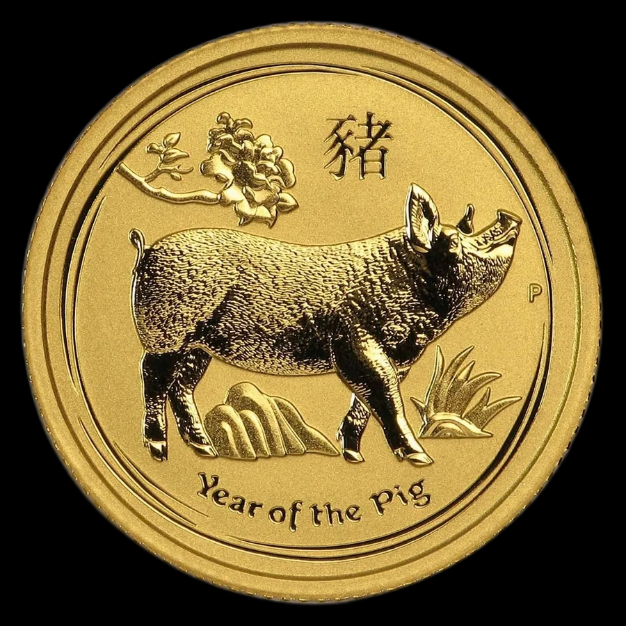 Lunar II Rok Świni 1/10 uncji Złota 2019 - Front