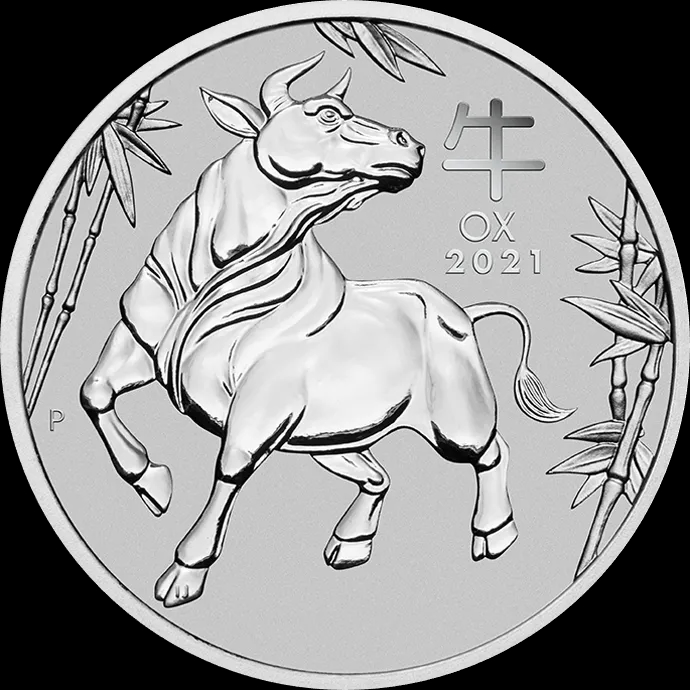 Lunar III Rok Wołu 1 uncja platyny 2021 - Front