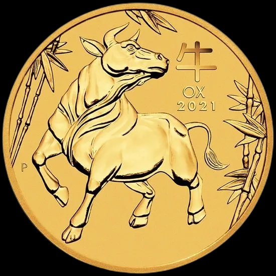 Lunar III Rok Wołu 1 uncja złota 2021 - Front
