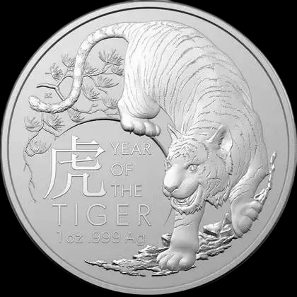 Lunar RAM Rok Tygrysa 1 uncja srebra 2022 - Front