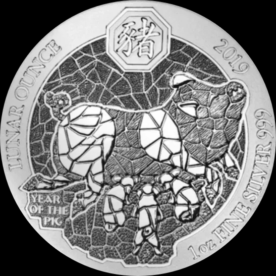 Rwanda Lunar Rok Świni 1 uncja srebra 2019 - Front