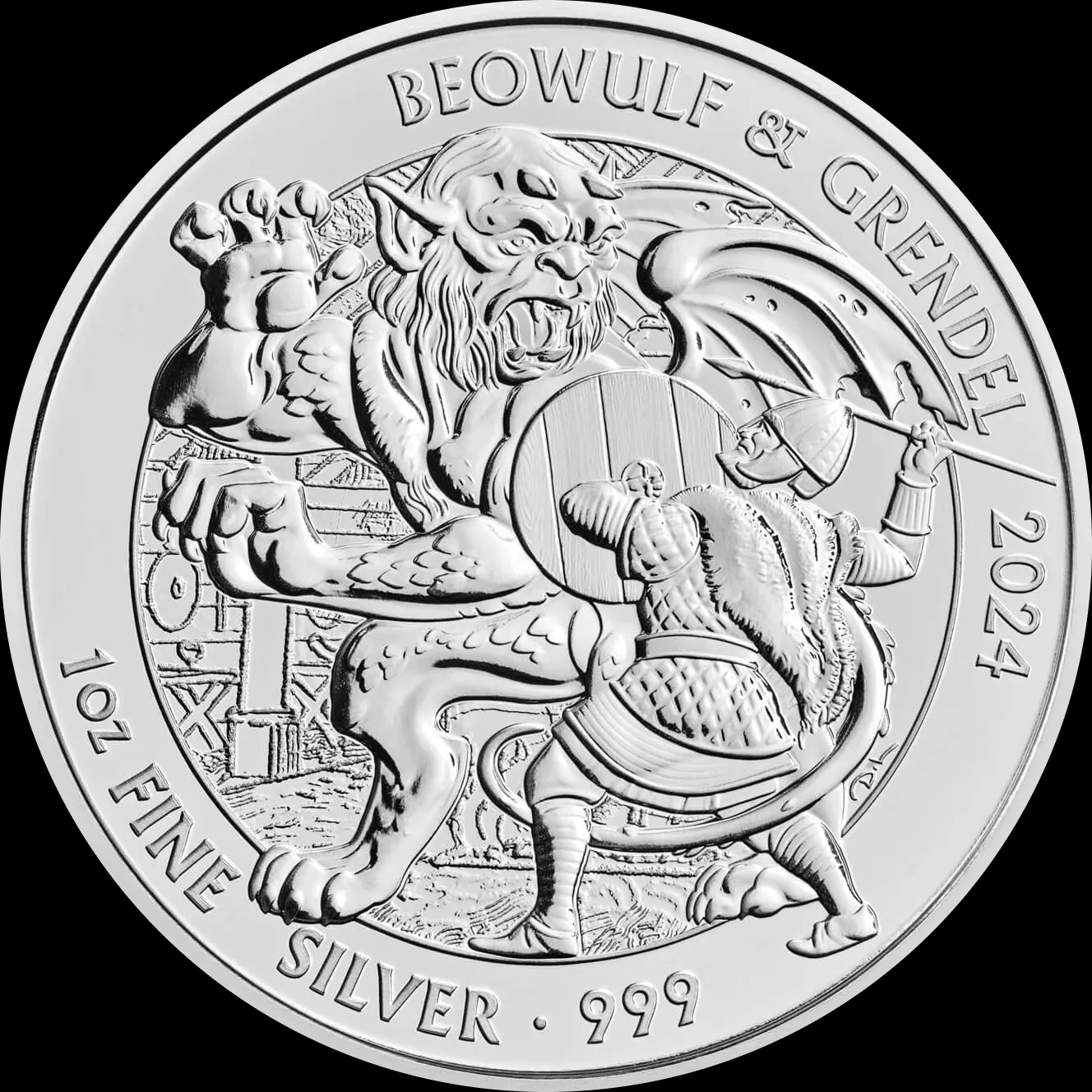 Mity i Legendy Beowulf and Grendel 1 uncja Srebra 2024 - Front