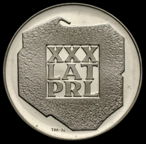 Srebrna Moneta XXX Lat PRL Mapka - Front