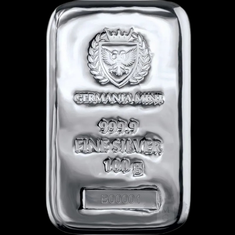 Sztabka 100g srebra Germania Mint - Front