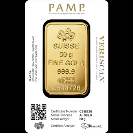 Sztabka 50g złota PAMP - Back