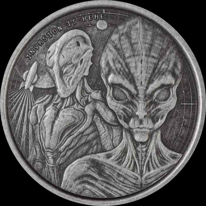 Ghana Alien 1 uncja Srebra Antiqued 2023 - image 1