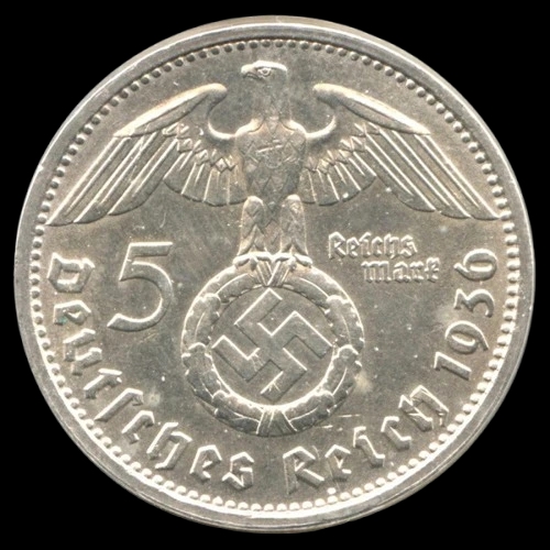 Srebrna Moneta Niemcy Paul von Hindenburg 5 reichsmarek 1936-1939 - image 2