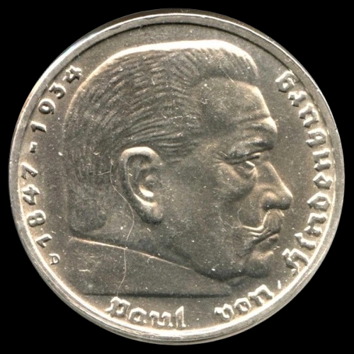 Srebrna Moneta Niemcy Paul von Hindenburg 5 reichsmarek 1936-1939 - image 1