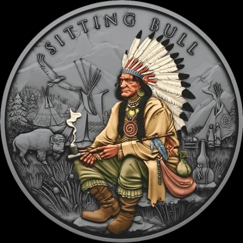 Legendary Warriors Sitting Bull Antique Color 1 uncja srebra - image 1