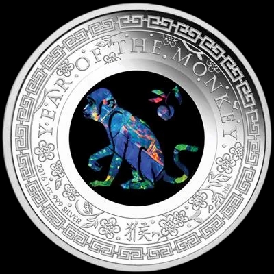 Lunar Rok Małpy 1 uncja srebra 2016 Proof Opal - image 1
