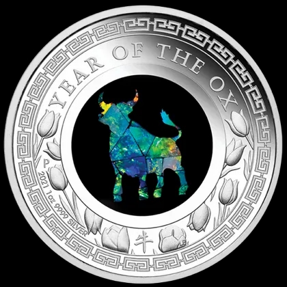 Lunar Rok Wołu 1 uncja srebra 2021 Proof Opal - image 1
