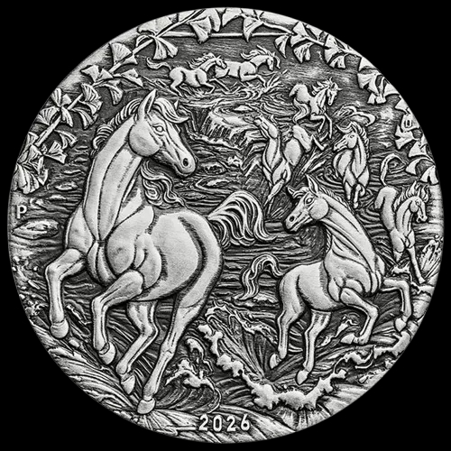 Lunar III Rok Konia 2 uncje srebra High Relief 2026 Antiqued - image 1