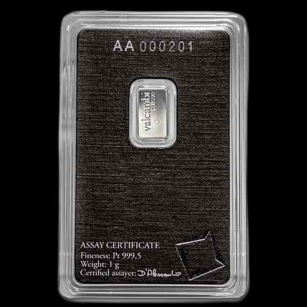 Sztabka 1g platyny Valcambi - Back