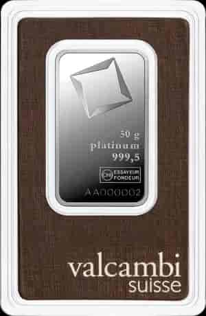 Sztabka 50g platyny Valcambi - Front