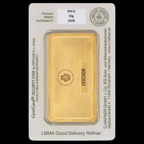 Sztabka 50g złota C.Hafner - Back