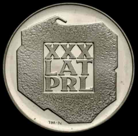 Srebrna Moneta XXX Lat PRL Mapka - Front