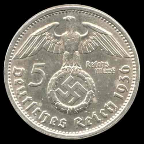 Srebrna Moneta Niemcy Paul von Hindenburg 5 reichsmarek 1936-1939 - image 2