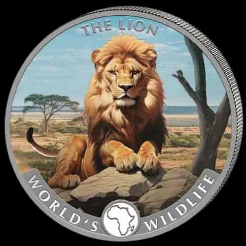 World‘s Wildlife - Lion kolorowany 1 uncja Srebra 2025 - image 1