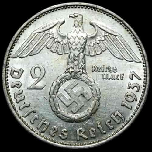 Srebrna Moneta Niemcy Paul von Hindenburg 2 reichsmarki 1936-1939 - image 2