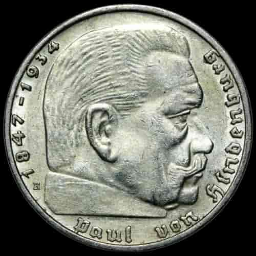 Srebrna Moneta Niemcy Paul von Hindenburg 2 reichsmarki 1936-1939 - image 1
