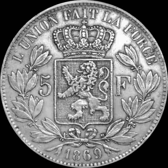 Srebrna Moneta 5 Franków Belgijskich Leopold II Losowe Lata - thumbnail 2