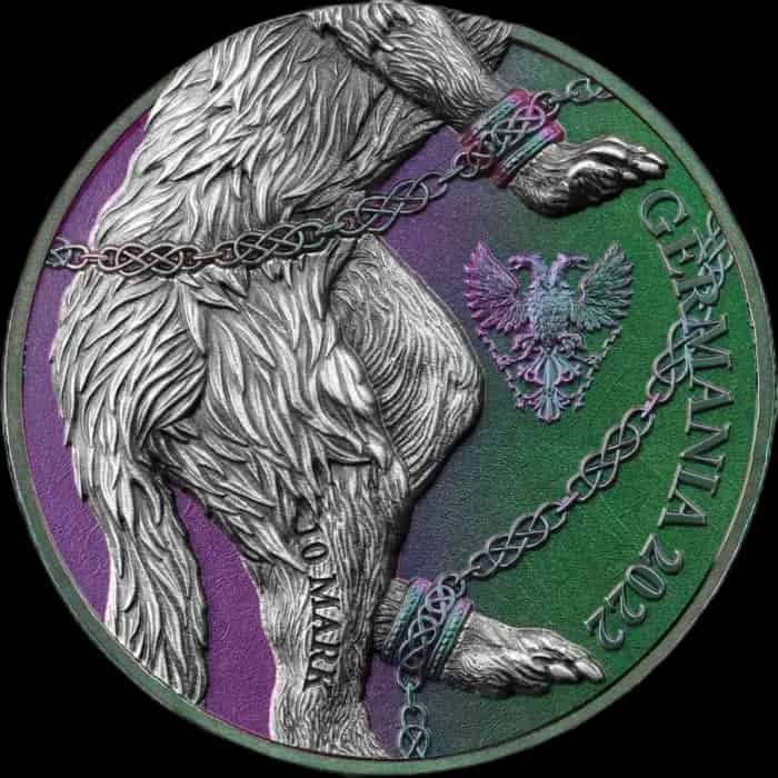 Germania Beasts: Fenrir 2 uncje Srebra Double High Relief 2022 - thumbnail 2
