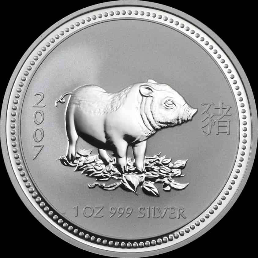 Lunar I Rok Świni 1 uncja Srebra 2007 - thumbnail 1
