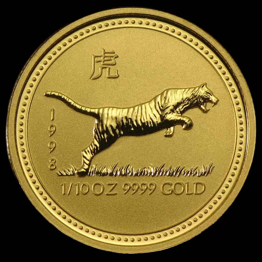 Lunar I Rok Tygrysa 1/10 uncji złota 1998 - thumbnail 1
