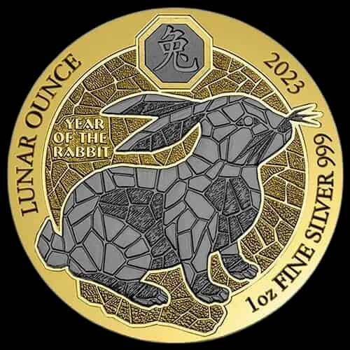 Rwanda Lunar Rok Królika Black Rabbit 1 uncja srebra 2023 - image 1