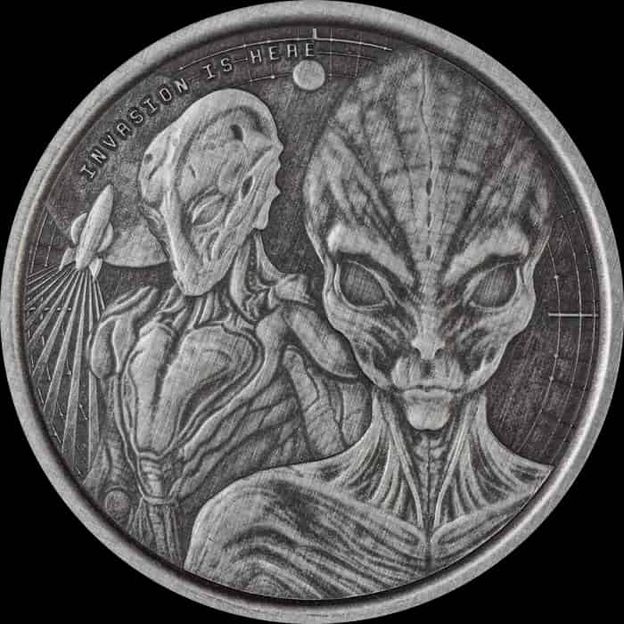 Ghana Alien 1 uncja Srebra Antiqued 2023 - image 1
