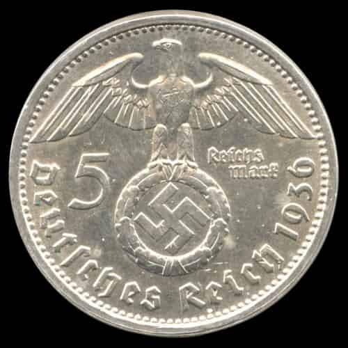 Srebrna Moneta Niemcy Paul von Hindenburg 5 reichsmarek 1936-1939 - image 2